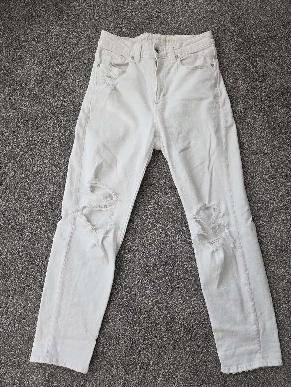 American Eagle Outfitters White Distressed Mom Straight Jeans